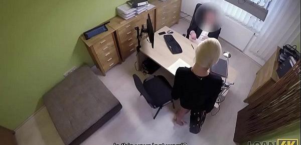  Loan4k. Blonde hottie with pigtail is owned by loan manager for cash